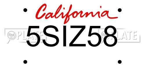 5SIZ58 California License Plate