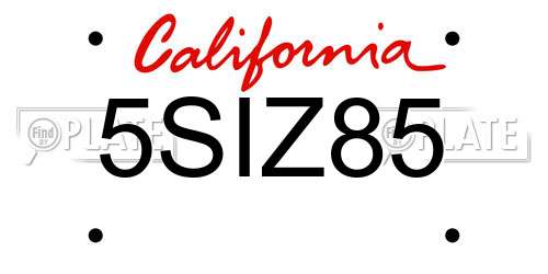 5SIZ85 California License Plate