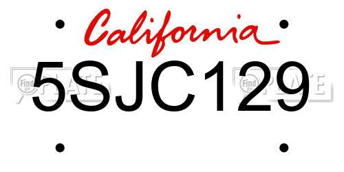 5SJC129 California License Plate