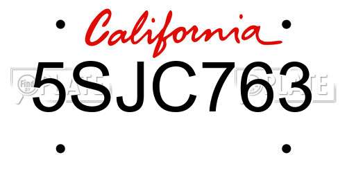 5SJC763 California License Plate