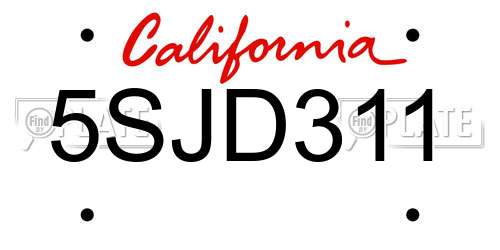 5SJD311 California License Plate