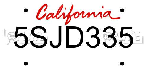 5SJD335 California License Plate