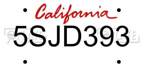 5SJD393 California License Plate