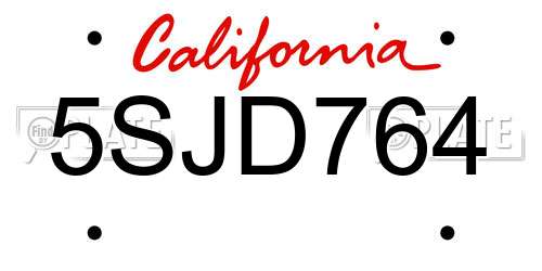 5SJD764 California License Plate