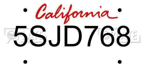 5SJD768 California License Plate