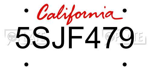 5SJF479 California License Plate