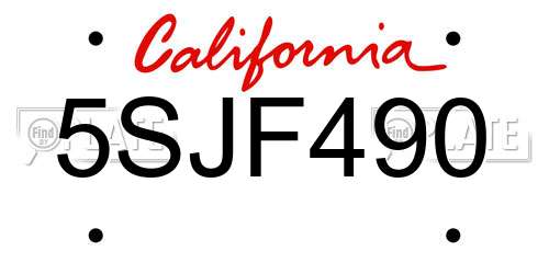 5SJF490 California License Plate