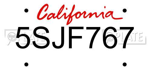 5SJF767 California License Plate