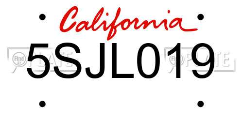 5SJL019 California License Plate