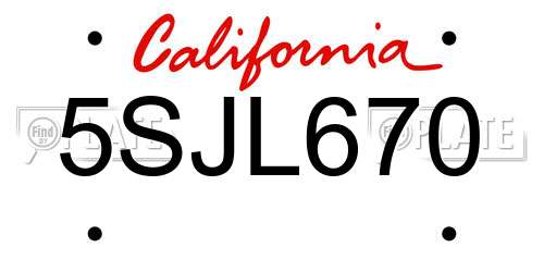 5SJL670 California License Plate