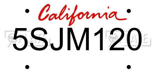 5SJM120 California License Plate