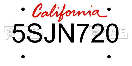 5SJN720 California License Plate