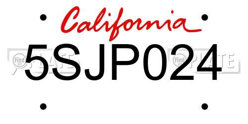 5SJP024 California License Plate