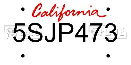 5SJP473 California License Plate