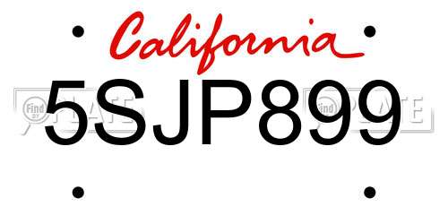 5SJP899 California License Plate