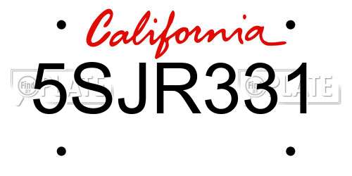 5SJR331 California License Plate