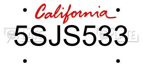 5SJS533 California License Plate