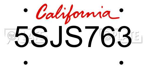5SJS763 California License Plate