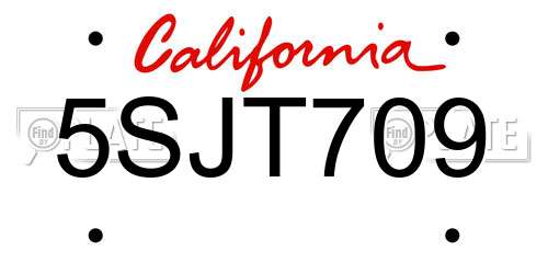 5SJT709 California License Plate
