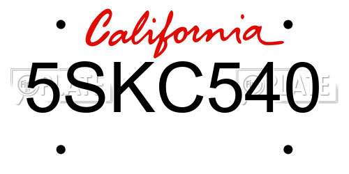 5SKC540 California License Plate