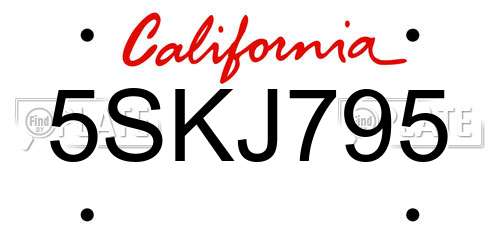 5SKJ795 California License Plate