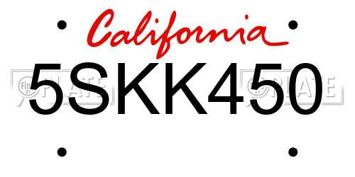 5SKK450 California License Plate