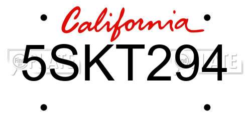 5SKT294 California License Plate