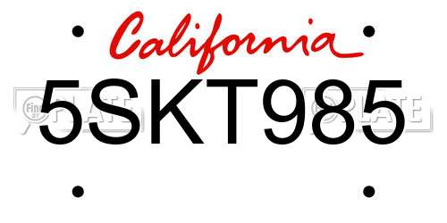 5SKT985 California License Plate