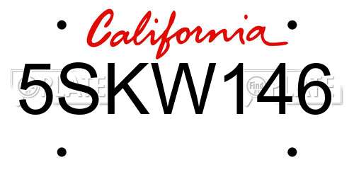 5SKW146 California License Plate