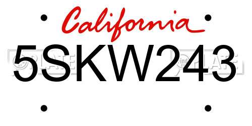 5SKW243 California License Plate