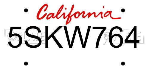5SKW764 California License Plate