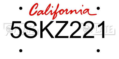 5SKZ221 California License Plate