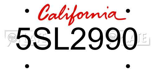 5SL2990 California License Plate