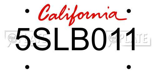 5SLB011 California License Plate