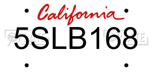5SLB168 California License Plate