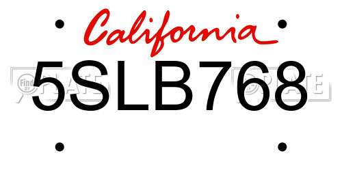 5SLB768 California License Plate