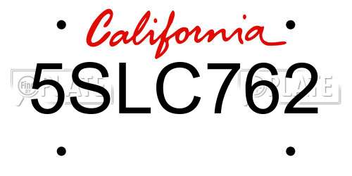 5SLC762 California License Plate
