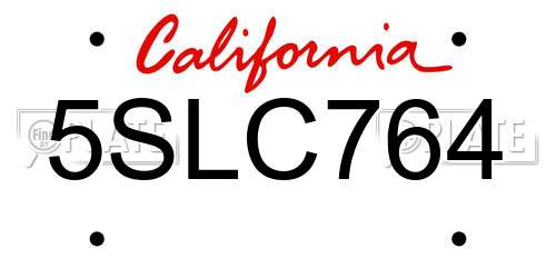 5SLC764 California License Plate