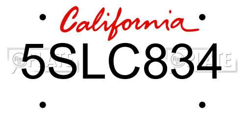 5SLC834 California License Plate