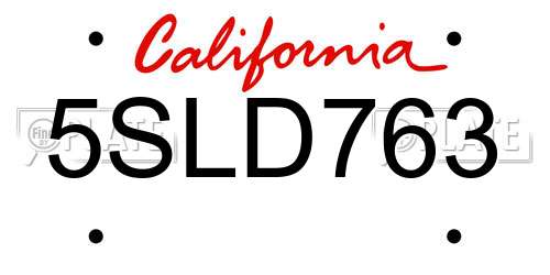 5SLD763 California License Plate