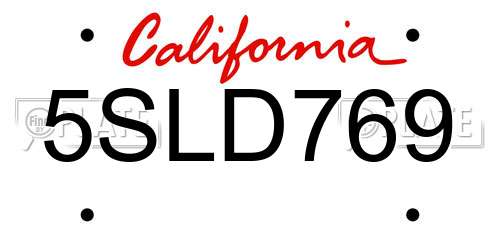 5SLD769 California License Plate