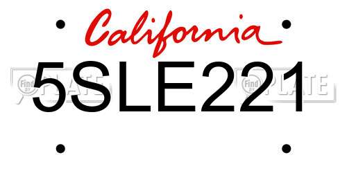 5SLE221 California License Plate