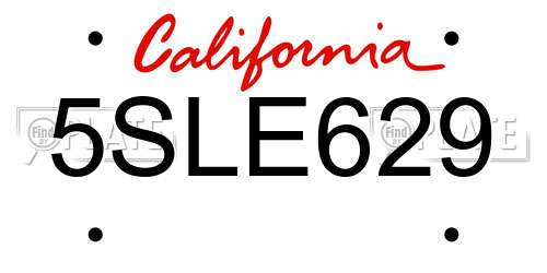 5SLE629 California License Plate