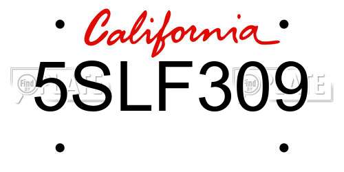 5SLF309 California License Plate