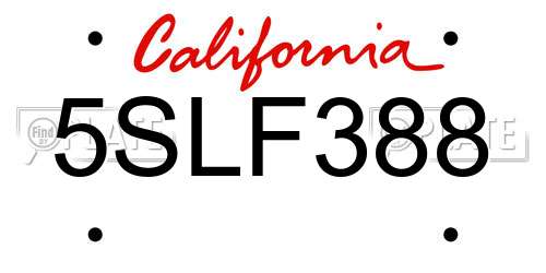 5SLF388 California License Plate