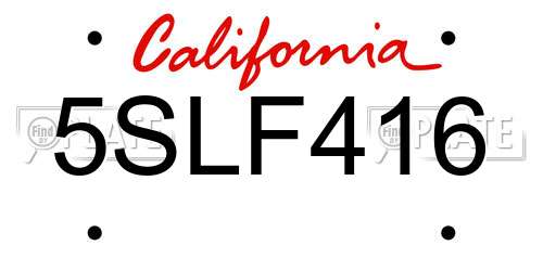 5SLF416 California License Plate