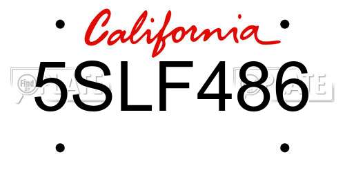 5SLF486 California License Plate