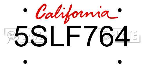 5SLF764 California License Plate