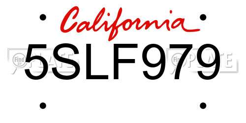 5SLF979 California License Plate