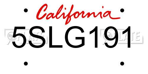 5SLG191 California License Plate